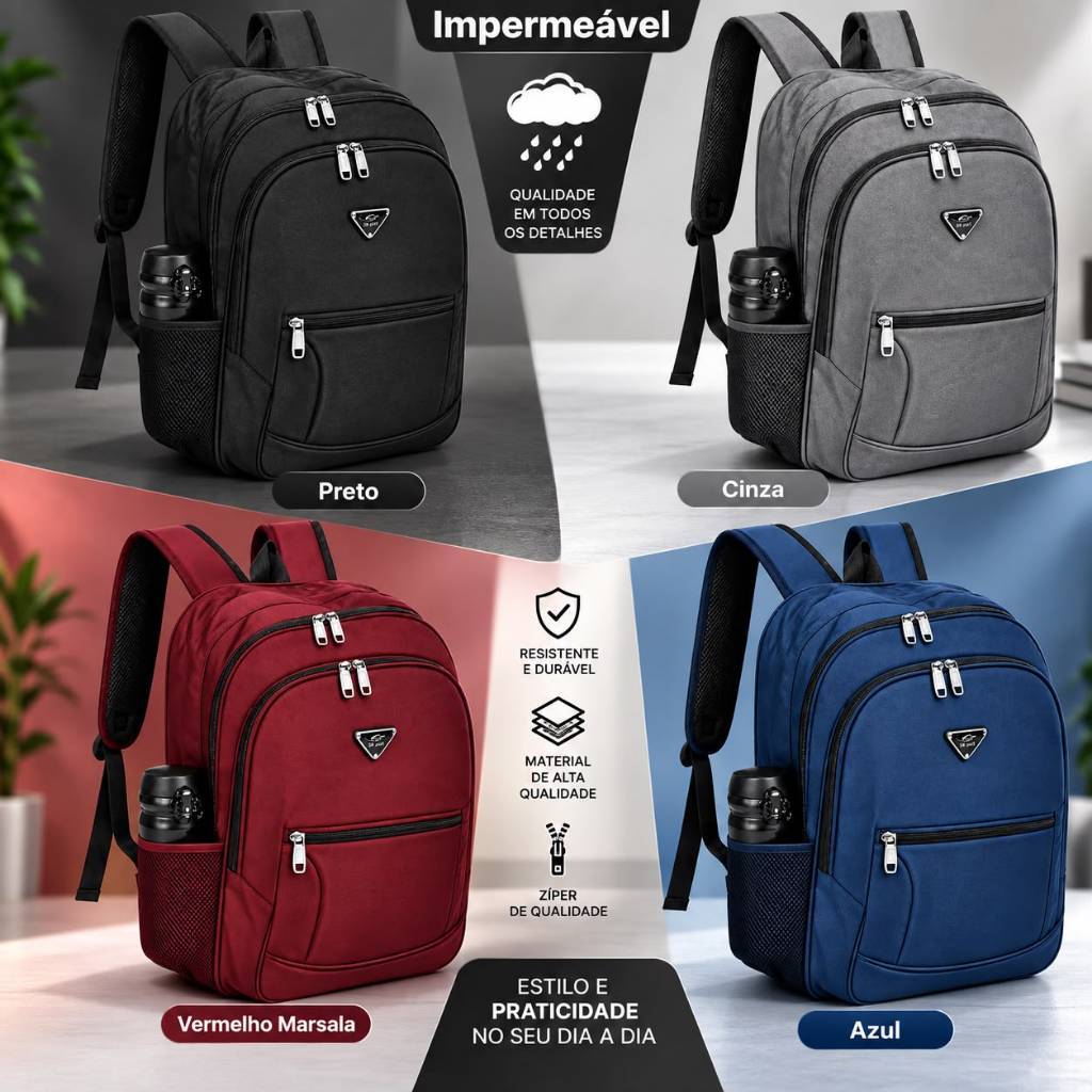 Mochila Masculina Grande Impermeável Escolar Faculdade Notebook Resistente