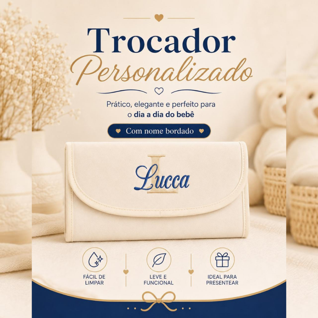 Trocador Luxo Personalizado + Nome do Bebê + Portátil + Impermeável
