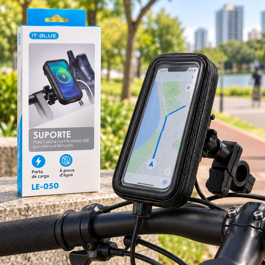 Suporte de Celular Moto Bicicleta IT-Blue LE-050 Com Carregador USB à Prova D’Água 3,5 a 6,6”
