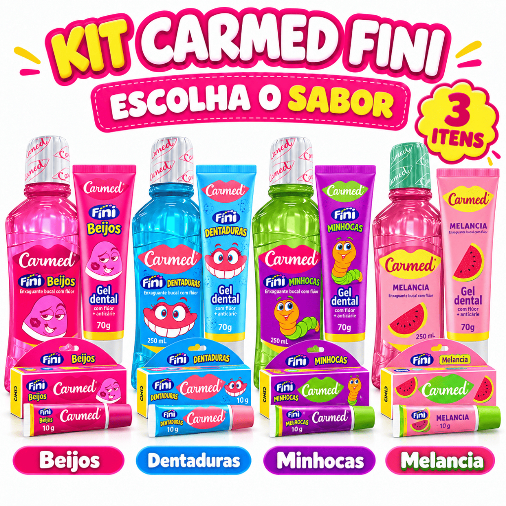 Kit Carmed Fini 3 Itens Enxaguante Gel Dental Hidratante Labial