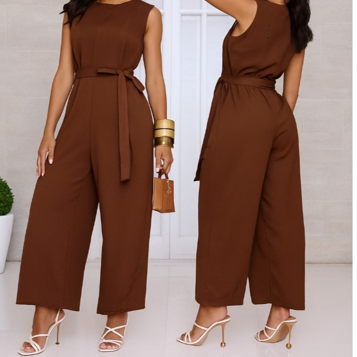 Macacão Feminino longo Social alfaiataria con faixa  na cintura elegante
