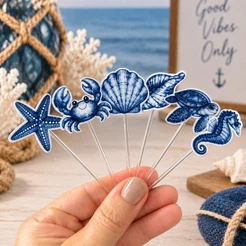 ENVIO RÁPIDO Aplique Toppers para Docinho Fundo do Mar Azul Marinho Oceano Animais Marinhos Festa Aniversário