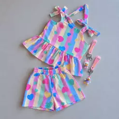 CONJUNTO INFANTIL MENINA LUXOSO SHORT+BLUSA COM BABADOS MODA 2026