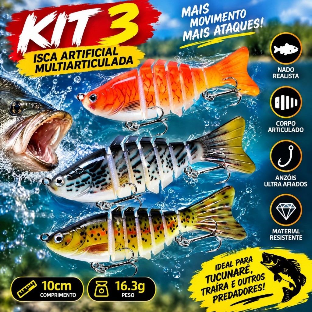 3 /1 peças Isca Artificial De Pesca 10 cm 16.3g Isca Artificial Iscas De Pesca Swimbait Articulada