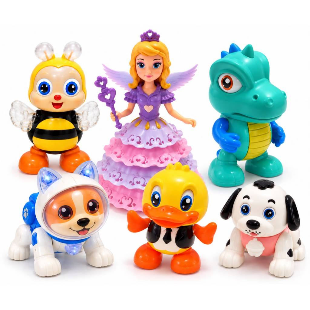 Brinquedo Infantil Interativo Musical com Luzes e Movimento – Cachorrinho, Dino, Pato, Abelha e Princesa Robo
