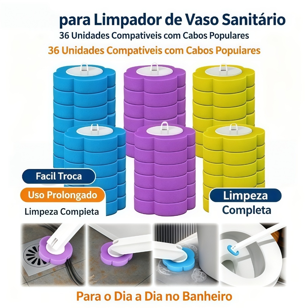 36 Cabeças Escova Banheiro Substituível 3 Camadas Limpeza Profunda Só Refil