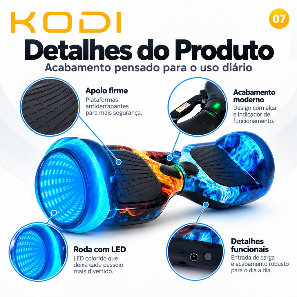 Hoverboard Infantil 6.5" KODI | Skate Elétrico com LED, Equilíbrio Inteligente e Base Antiderrapante · foto 2