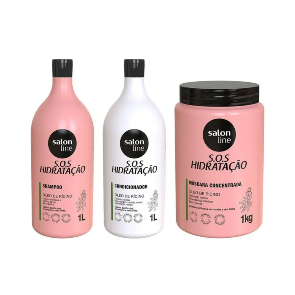 (FULL)KIT S.O.S HIDRATAÇÃO TURBINADA SH + COND + MASCARA SALON LINE 1K