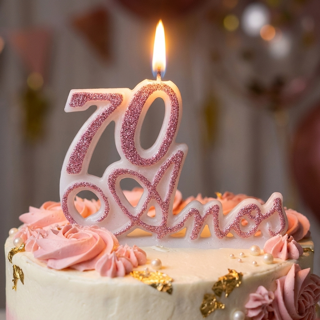 Vela 70 Anos para Bolo ou topo de bolo Aniversário com Glitter 14,5cm | Luigi Velas