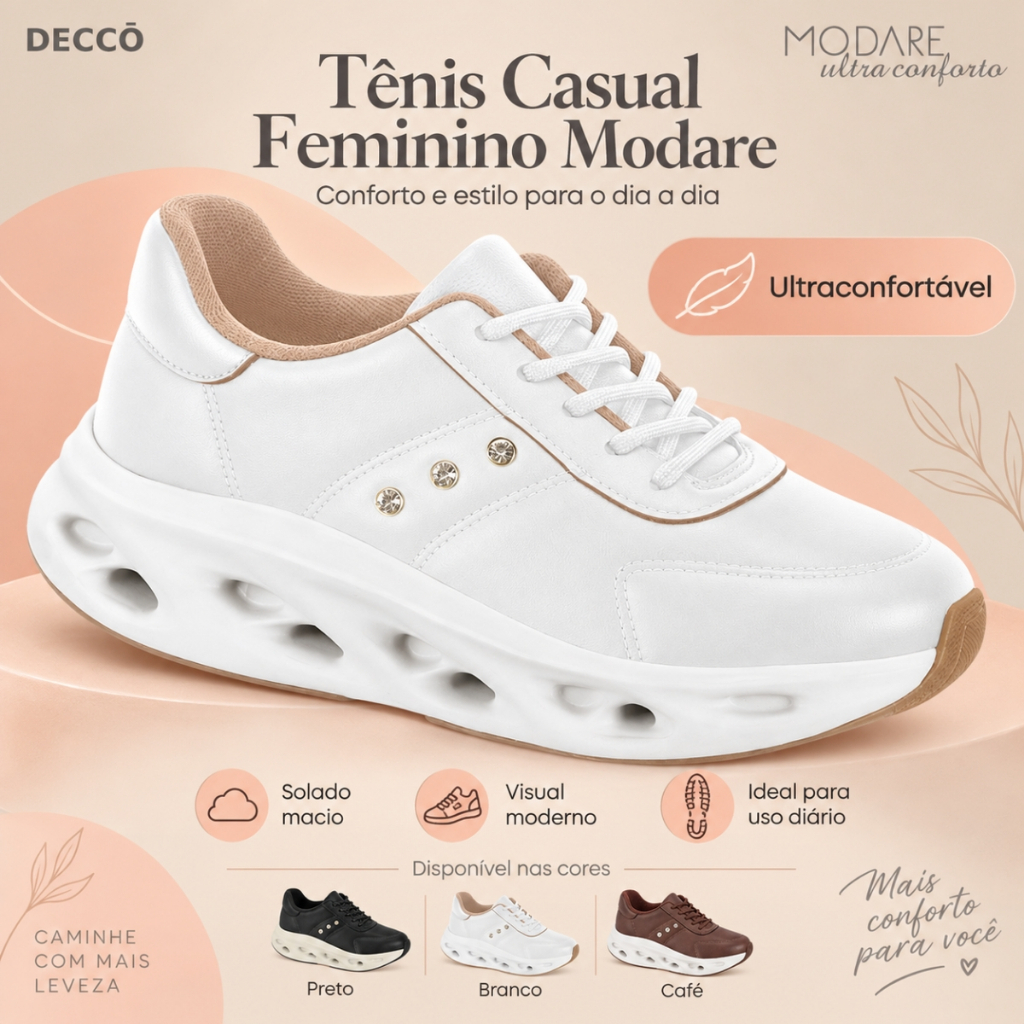 Tênis Feminino Modare Casual Confortável Moderno Leve e Versátil