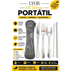 Conjunto de 6 peças com Estojo de Neoprene 3 Talheres Positano com Canudo e Escovinha em Aço Inox Lyor