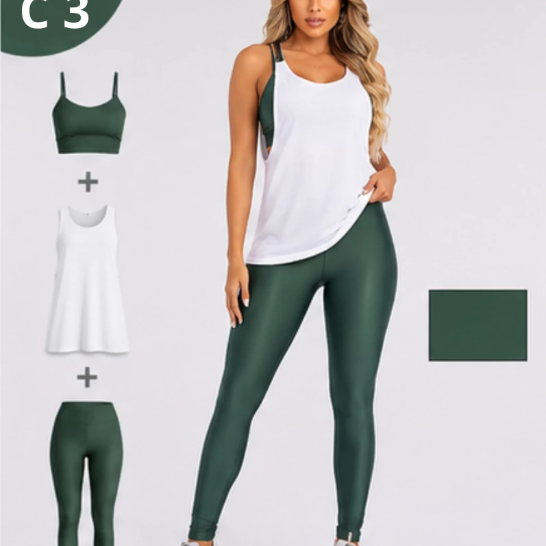 Kit 3 Peça Fitness Roupa Academia Legging + Cropped + Regata OGR — imagem 1