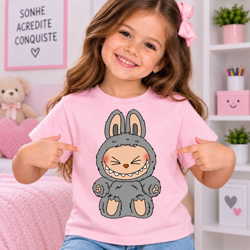 Camiseta Infantil Estampada Cute Coelho Confortável Moda Kids Unissex Confortável Dia a Dia