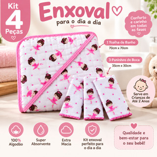Kit Enxoval 4 Peças 1 Toalha de Banho Bebe Soft de Fralda  + 3 Paninho Fralda de Boca 100% algodão