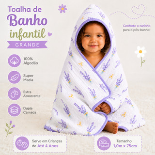 Toalha de Banho Soft Infantil Grande Com Capuz Tecido de Fralda Macia 100% Algodão Enxoval