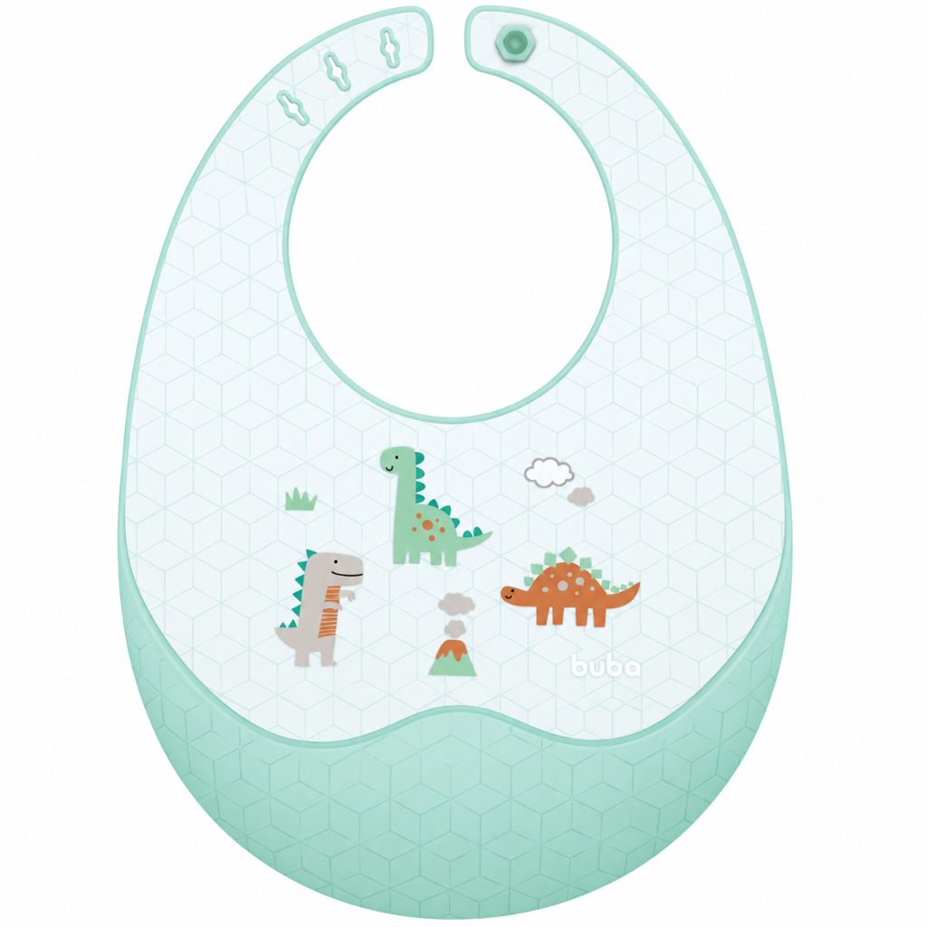 Babador em Silicone com Pega-Migalhas e Estojo Magic Dino Buba