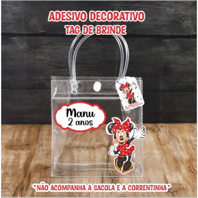kit de Adesivo para sacolinha transparente PVC | Minnie Vermelha | Todos os temas | TAG