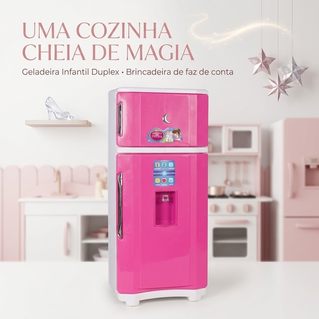 Geladeira Infantil Duplex Rosa Brinquedo Cozinha Faz De Conta Simulação Interativa Educativo