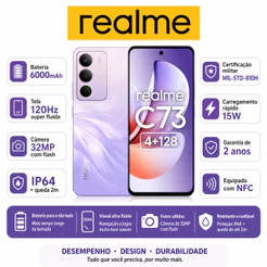 realme C73 8+256GB Smartphone Celular Versão Global Bateria 6000mAh Câmera 50MP NFC Tela 6,67 Violet