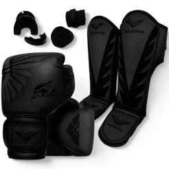 Luva De Boxe Muay Thai Kickboxing + Caneleiras Harpia + Bandagens + Bucal + Case
