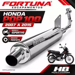 Escapamento Pop 100 Ano 2007 a 2015 Esportivo F1 Fortuna Cromado