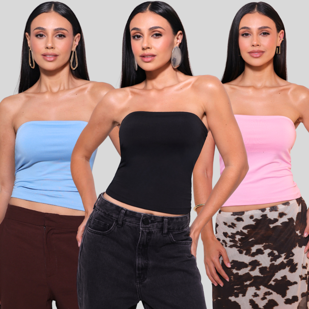 Kit 3 Top Tube Blusinha Feminina Suplex Leve Confortável e Estilosa para o Verão