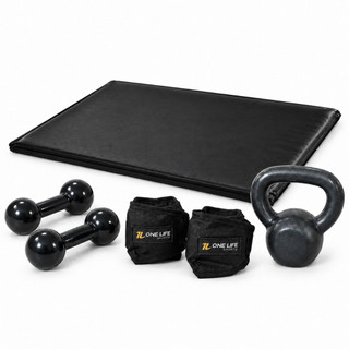 Kit Aeróbico em Casa Caneleira 5kg Halter 2kg Kettlebell 4kg Colchonete Treino Funcional Cross
