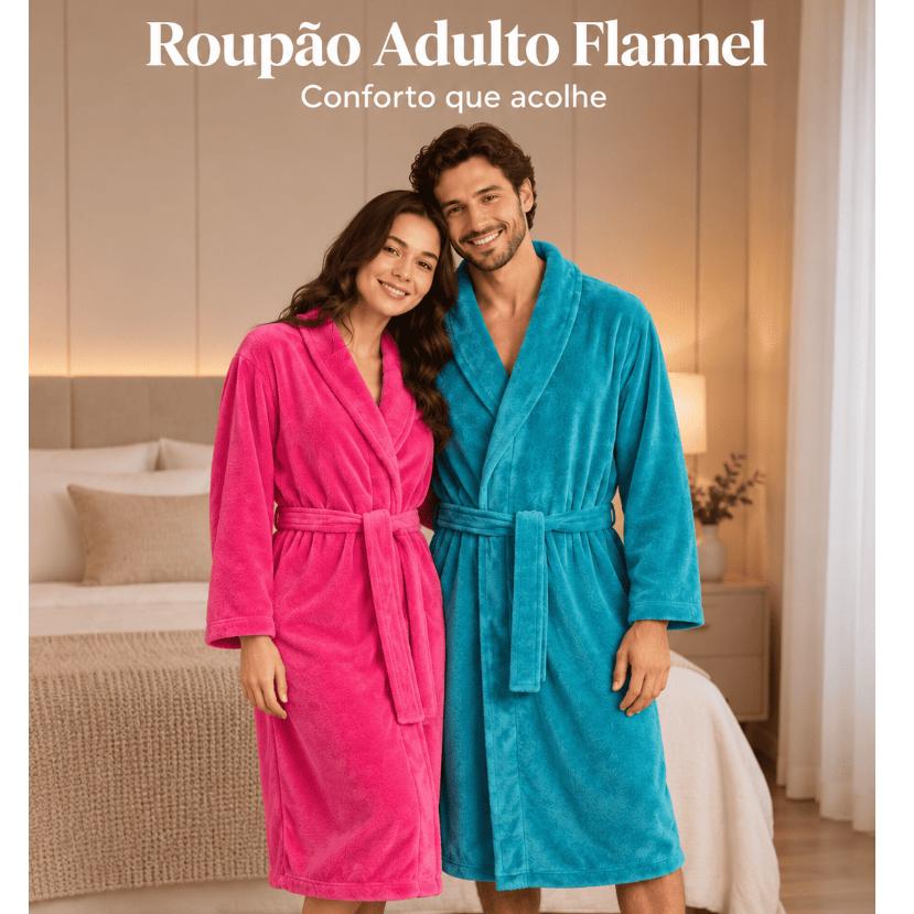 Roupão Adulto Unissex Microfibra Super Macio Quentinho Inverno com Cinto e Bolsos Feminino Masculino Cores Longo Premium
