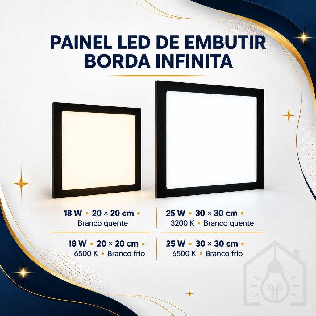 Painel Plafon Borda infinita 18w 25w Embutir Quadrado Bivolt 6500K 3200K  Moderna Para Sala Quarto Escritorio
