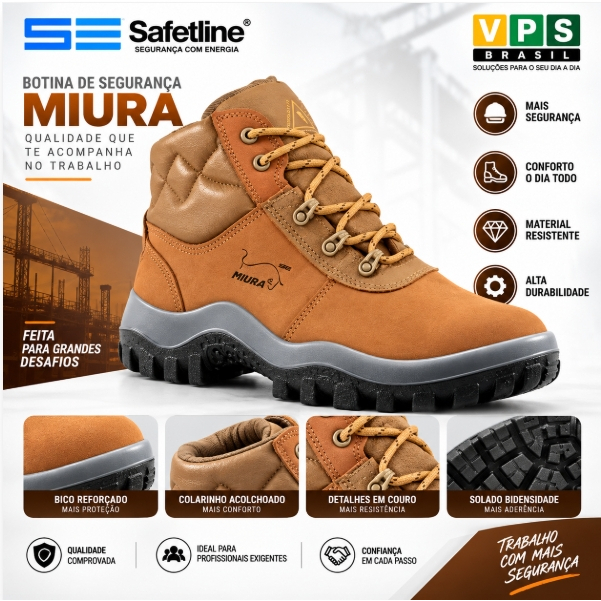 Botina de Segurança Safetline Eletricista Bico Composite CA 38791 Marrom Caramelo EPI