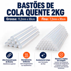 Cola Quente Bastões Refil 2KG Grossa 11mm ou Fina 7mm Transparente Artesanato DIY LeoArte