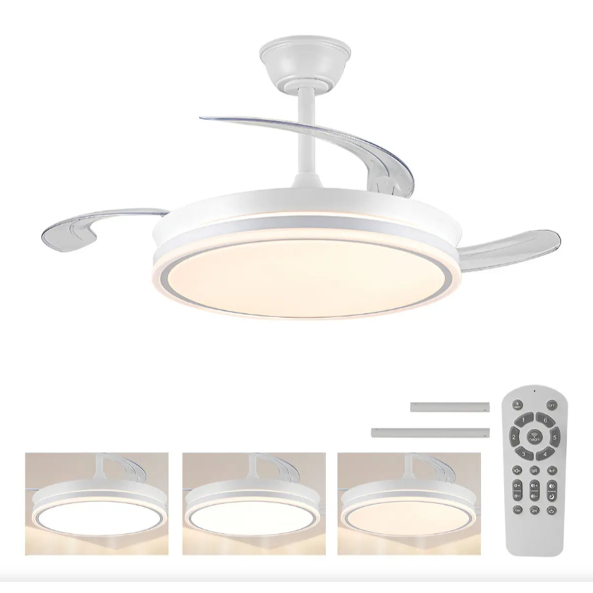 Ventilador De Teto Retrátil 42 Polegadas Bivolt LED 3 Temperaturas Silencioso Com Controle Remoto