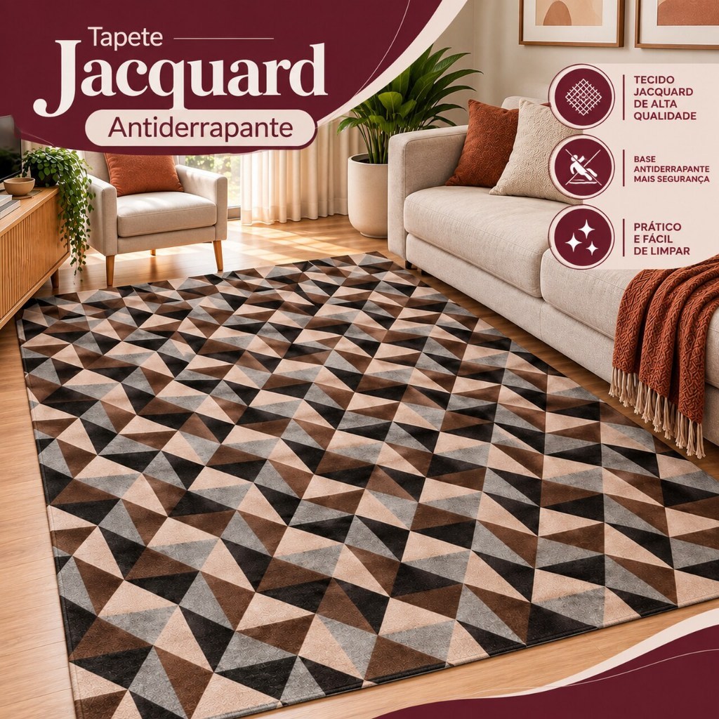 Tapete Jacquard 2,00 x 3,00 e 2,00 x 2,50 Antiderrapante Premium Luxo Sala Escritório Quarto