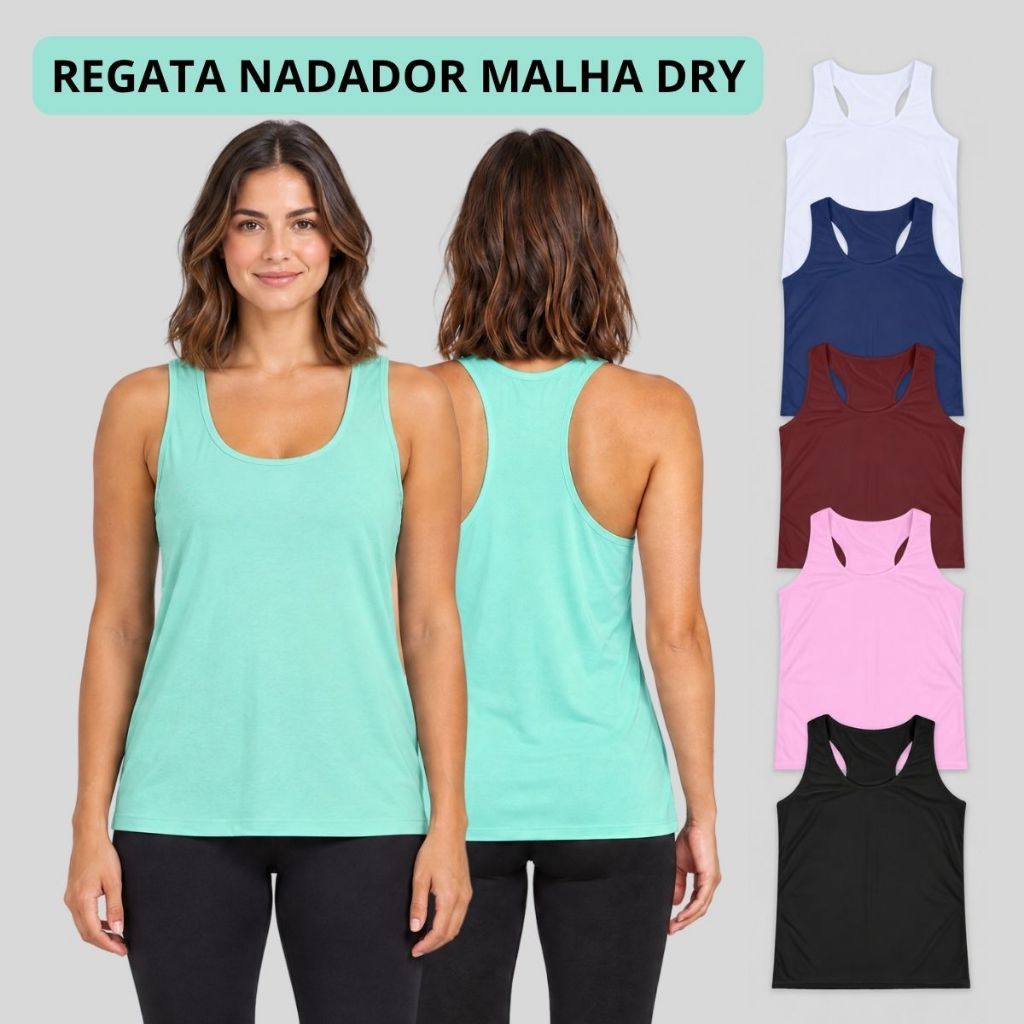 Regata Feminina Nadador Malha Dry Fit Academia Fitness Treino Esportiva Confortável Dia a Dia 26663