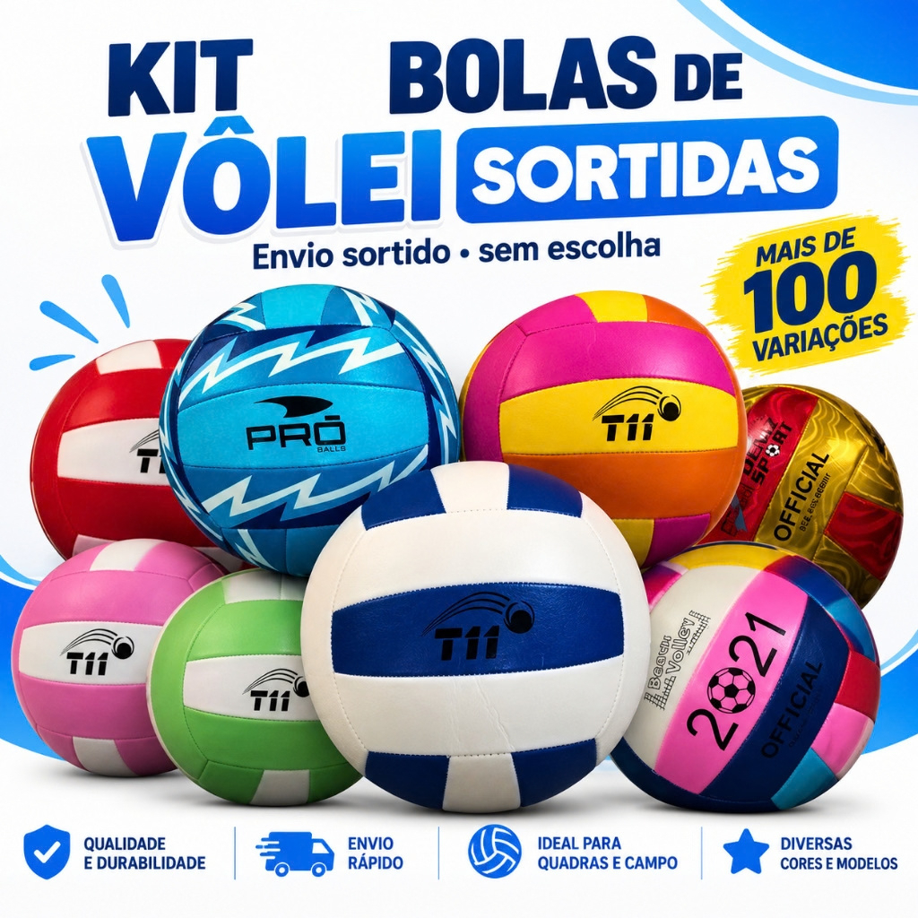 Kit Bolas de Vôlei T11 Pro para Praia, Quadra, Escola e Atacado - Sortidas