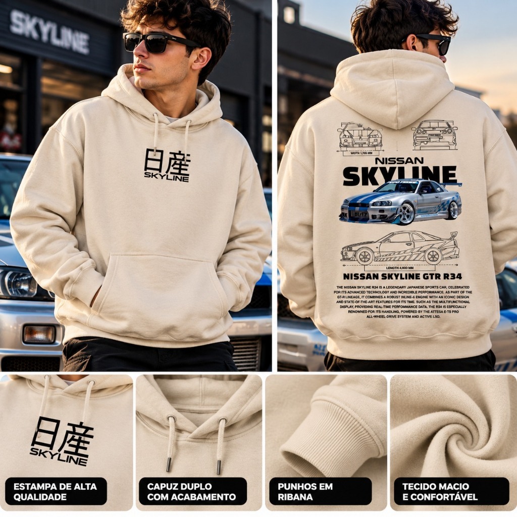 Moletom Ganguru Masculino Corrida Exclusivo Skyline GT-R Brian O'Conner Velozes e Furiosos