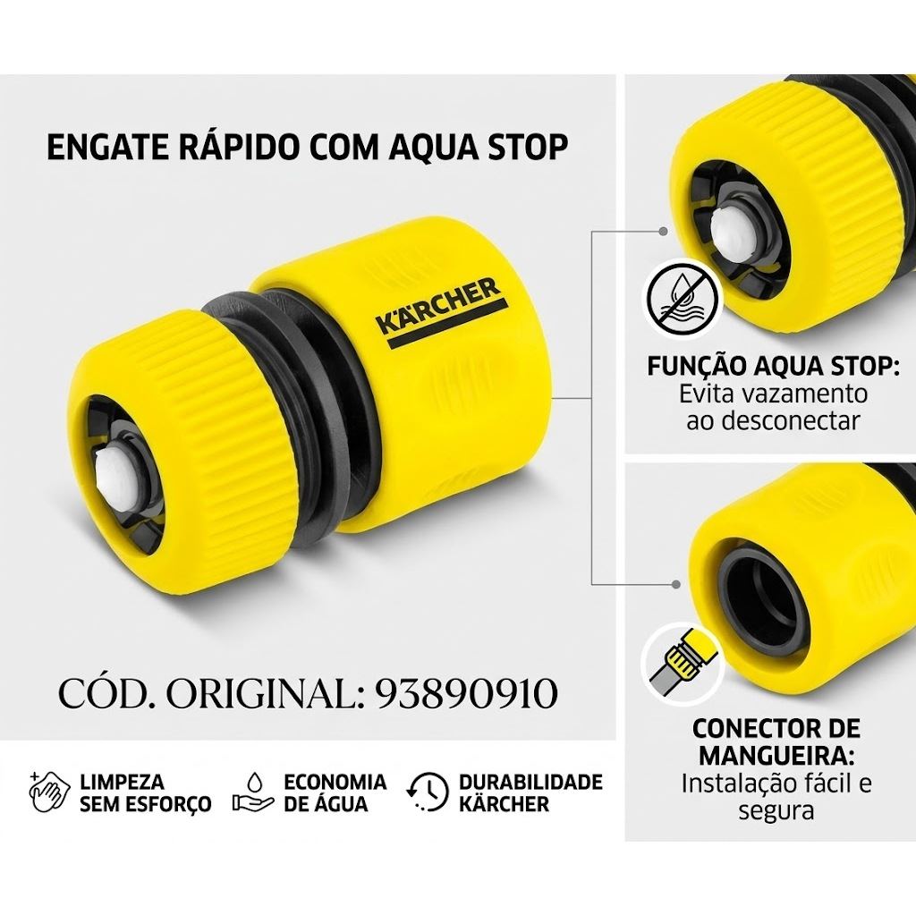 Engate Rápido Com Aqua Stop + Conector Karcher Lavadora Reposição