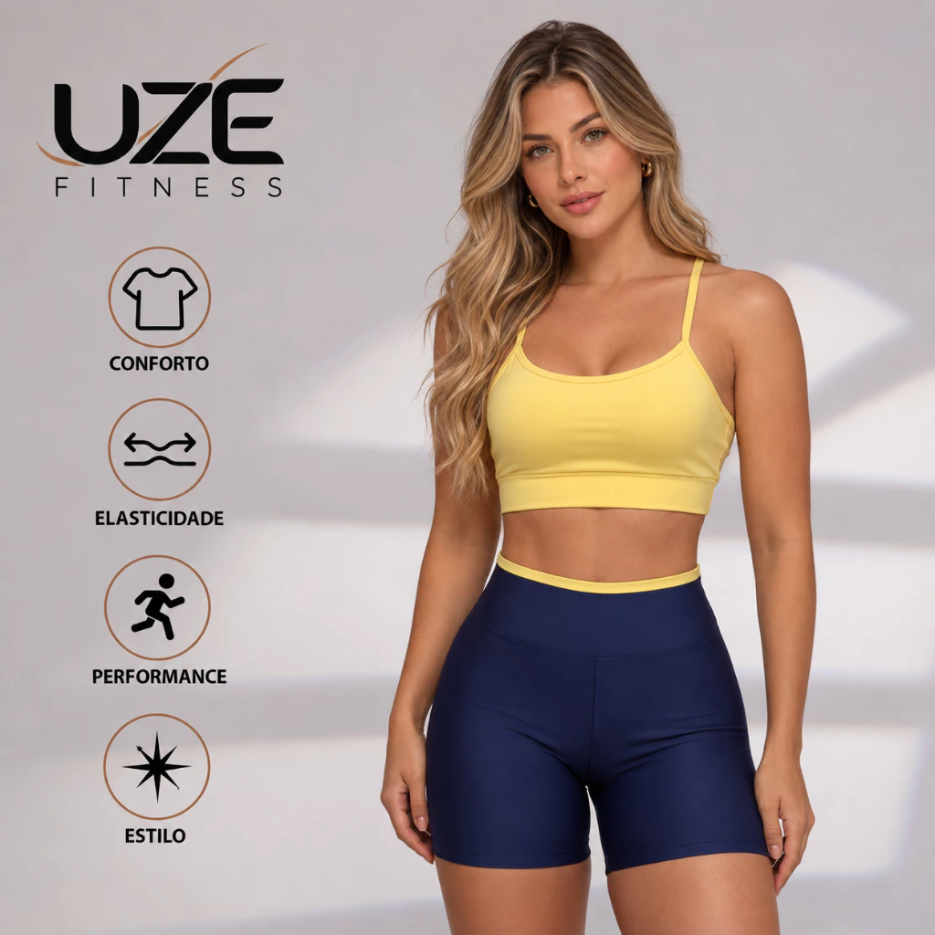 Conjunto Fitness Feminino Top Alça Reforçada E Short Bicolor Zero Transparencia Tecido Suplex Premium P ao GG — imagem 1