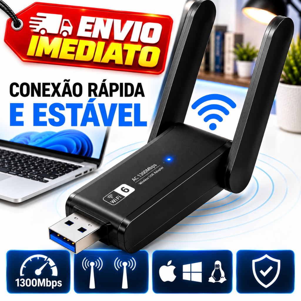 Adaptador Wifi Receptor Usb 3.0 13000 Mbps Para Computador Notebook MacOs Windows Linux Rapida Conexao 5G Longo Alcance