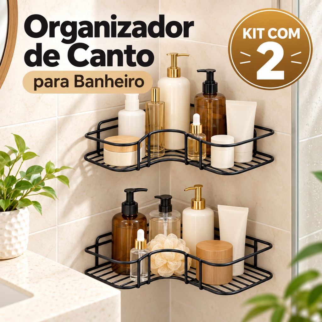 Suporte De Canto Banheiro Sem Furar Porta Shampoo Prateleira Box Organizador Antiferrugem