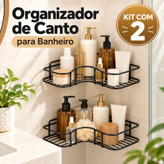 Suporte De Canto Banheiro Sem Furar Porta Shampoo Prateleira Box Organizador Antiferrugem