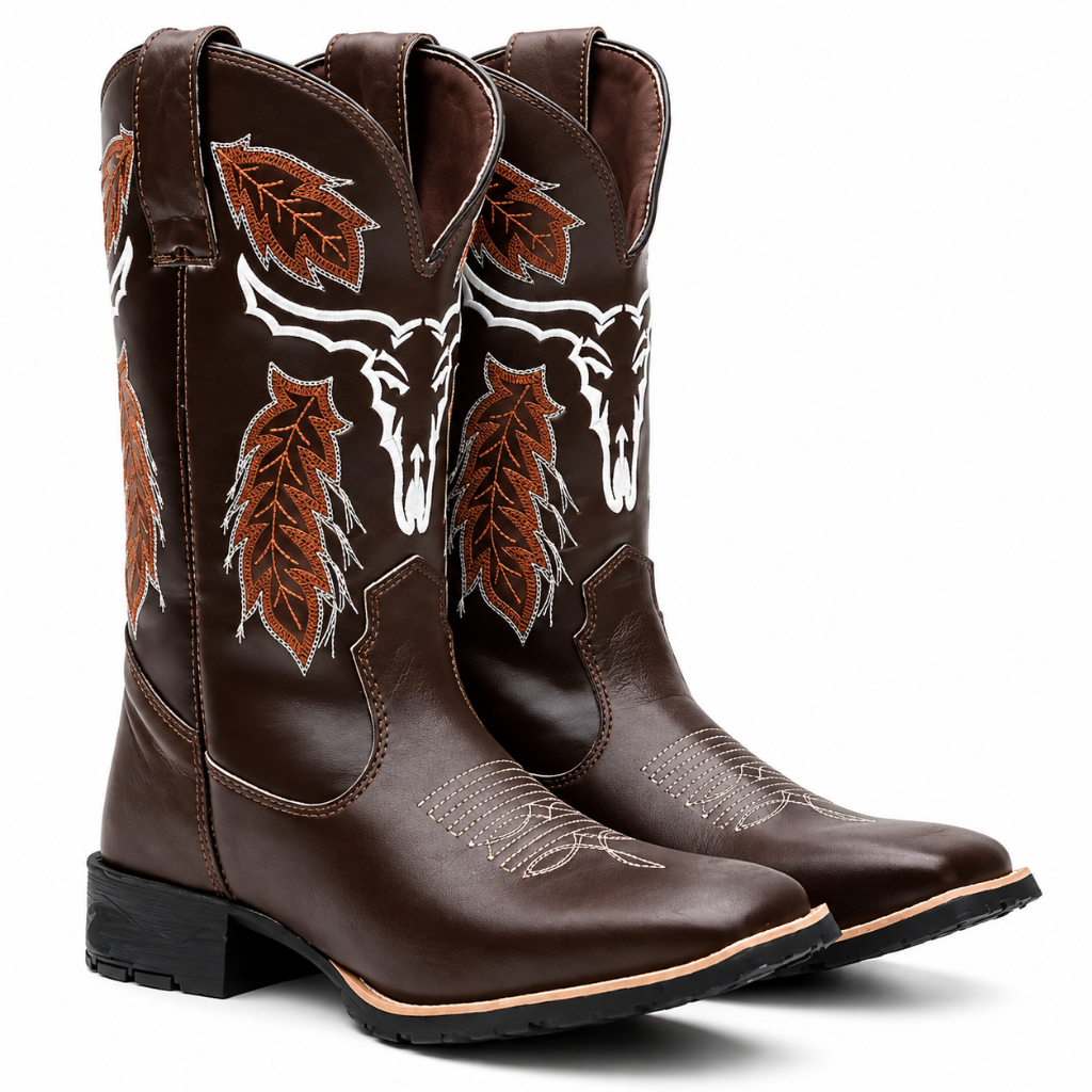 Bota Botina Texana country Unissex Folhada Marrom
