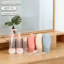 Kit 11 Frascos Porta Shampoo/ Cremes/ Plastico Para Viagem