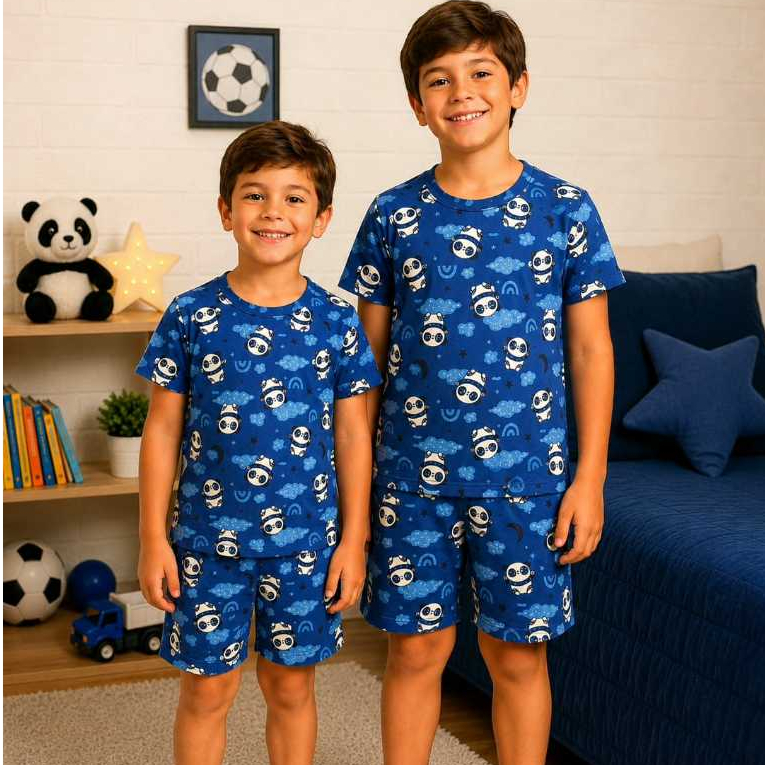 Pijama Infantil  / Juvenil ,  Menino  Verão ...  (  Malha Suede macia e fresquinha / Conjunto camisa manga curta e short