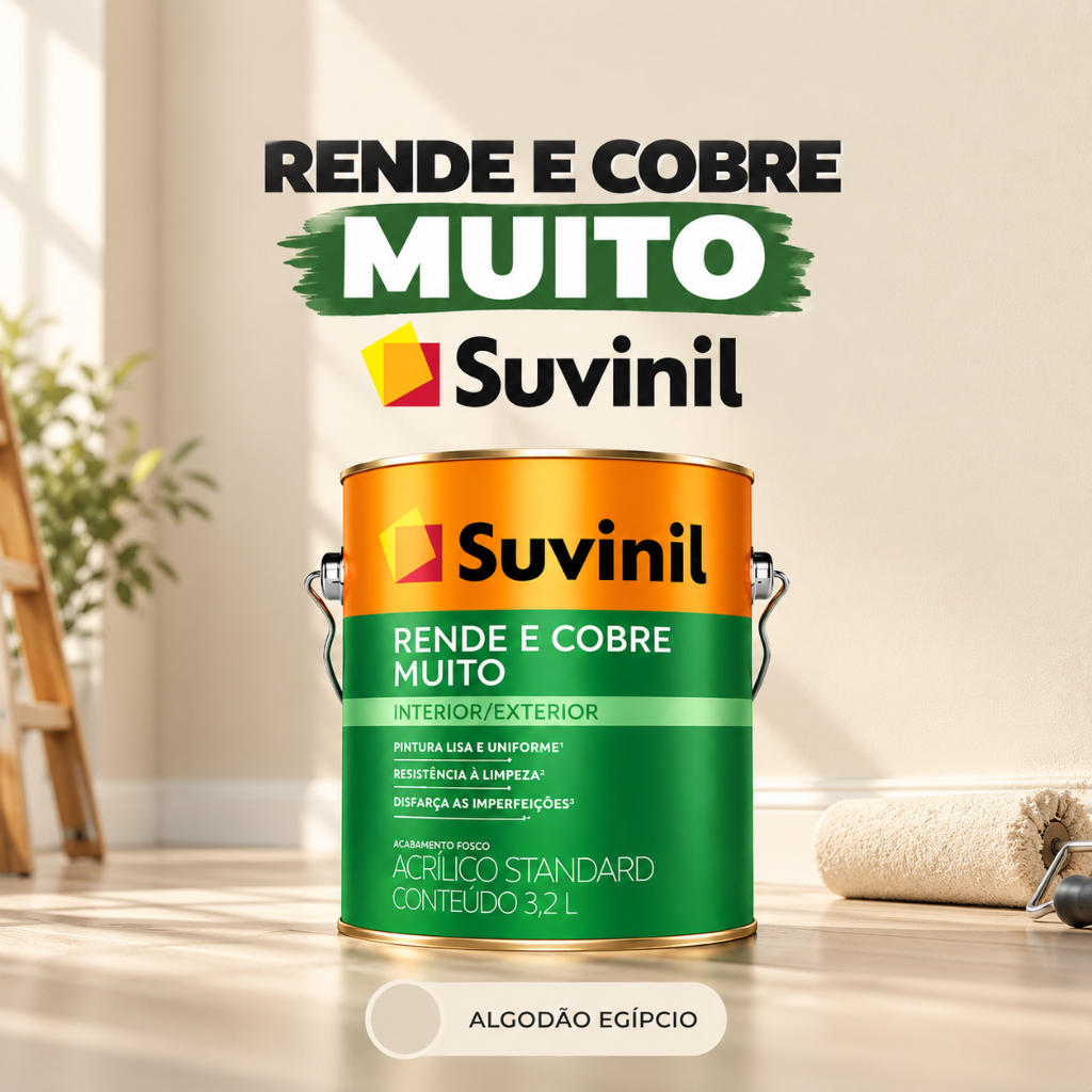 Tinta Suvinil Rende Mais 3,6L Fosca Baixo Respingo Fácil Aplicação Paredes Tetos Gesso Azulejos Pilar