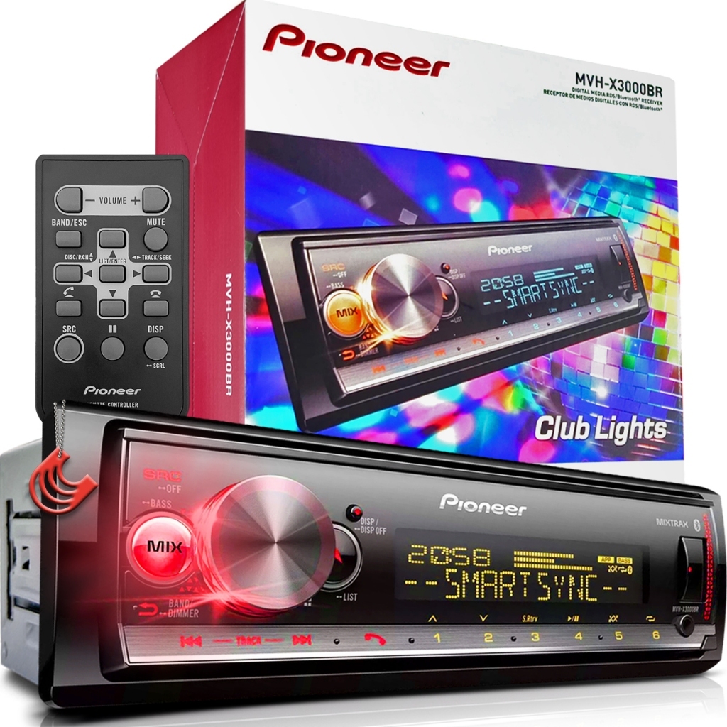 Radio Pioneer MVH-X3000BR Aparelho MP3 Player Auto Som Automotivo Bluetooth Usb Auxiliar P2 FM AM