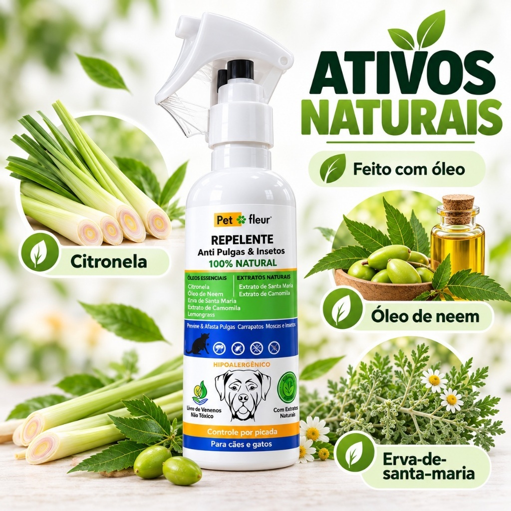 Repelente Natural Afasta Pulgas Carrapatos e Moscas Varejeira para Cães