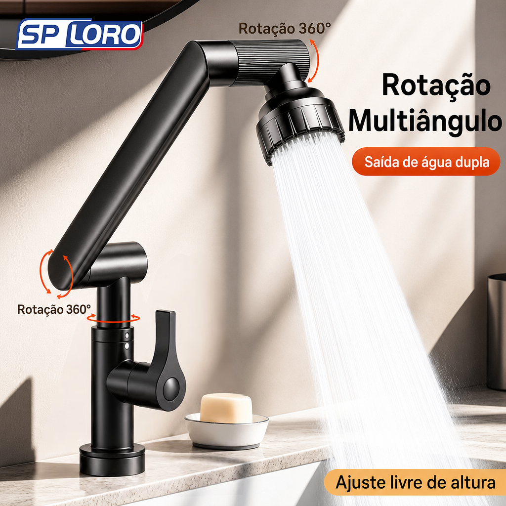 Torneira Giratória 1080° de Braço Robótico Dois Modos de Parede/Bancada Para Cozinha E Banheiro SLT