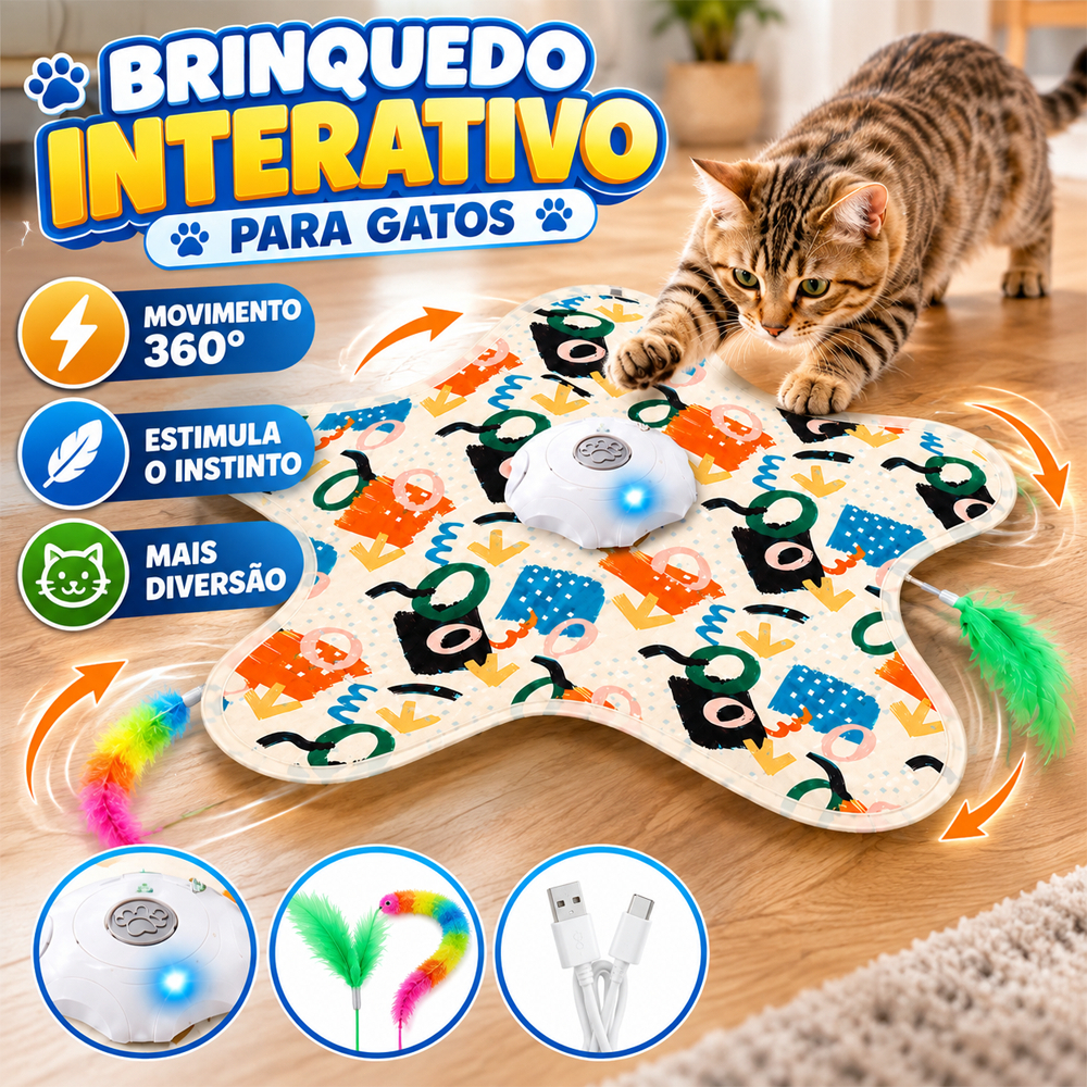 Brinquedo Interativo para Gatos Mouse Elétrico Automático com Movimento Inteligente e Som Penas Escondidas Brinquedo Pet
