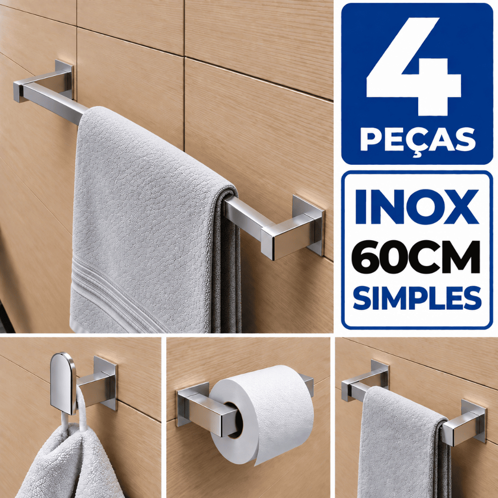 Kit Acessórios Banheiro/lavabo 4 Peças Aço Inox 304 Q4A
